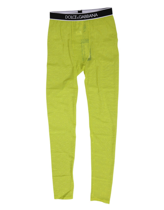 Dolce & Gabbana Neon Green Nylon Logo Lace Leggings Pants Underwear