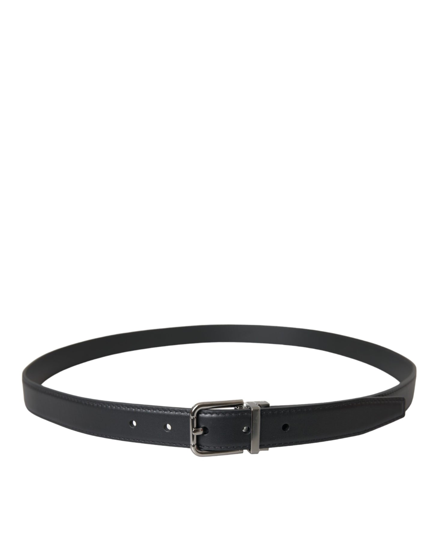 Dolce & Gabbana Black Leather Silver Metal Buckle Men Belt