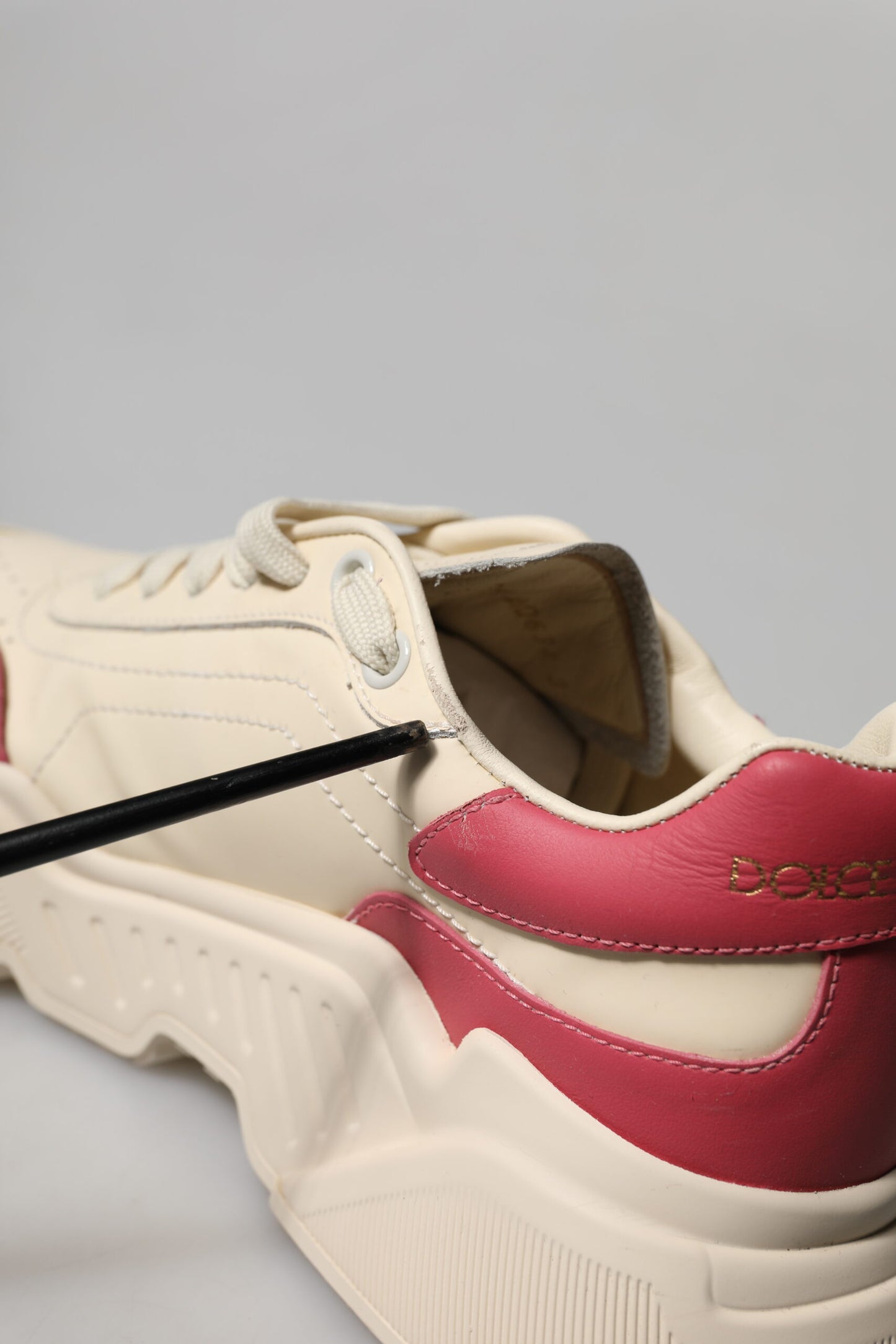 Dolce & Gabbana White Pink Leather Daymaster Sneakers Shoes