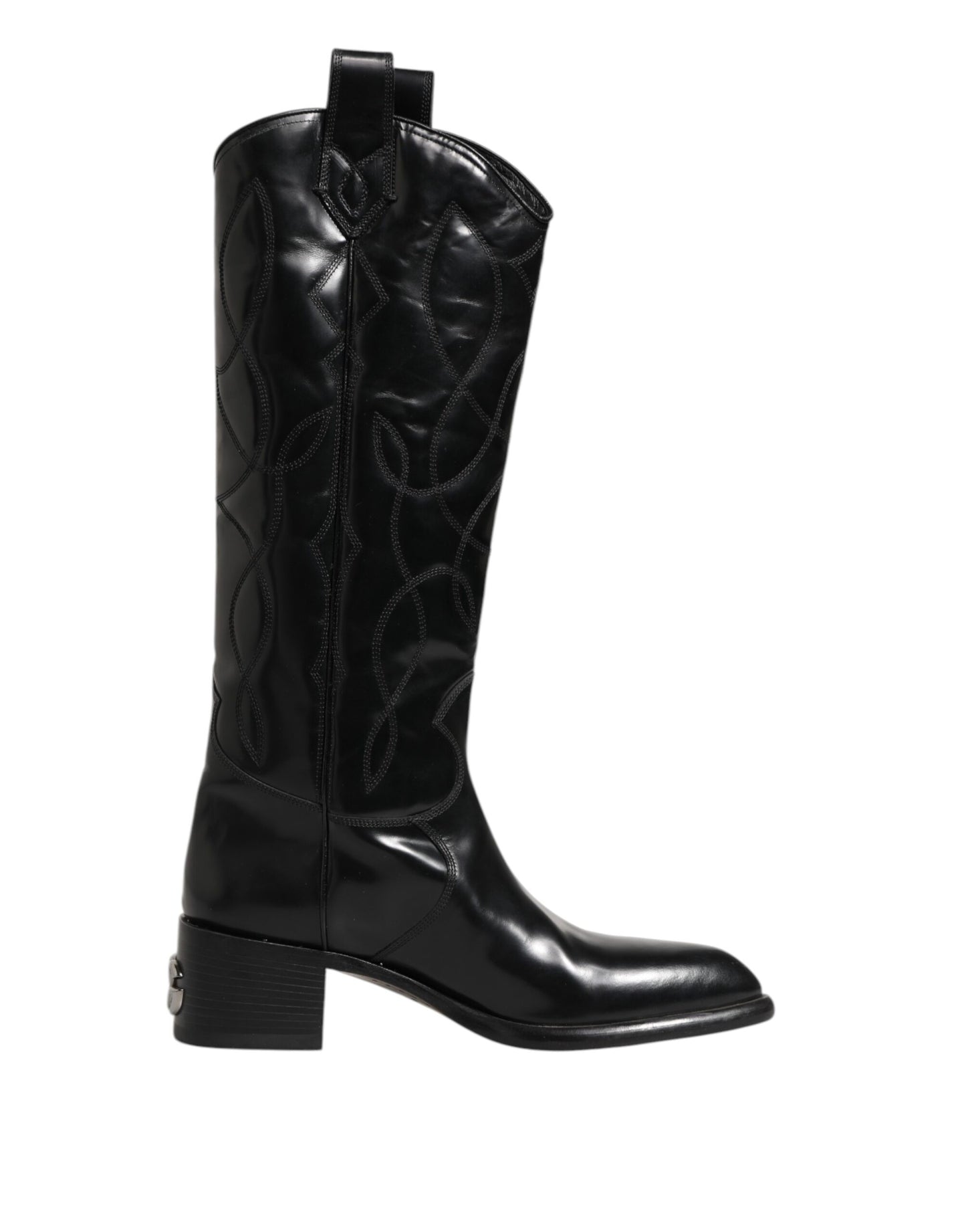 Dolce & Gabbana Black Leather Over The Calf Biker Boots Shoes