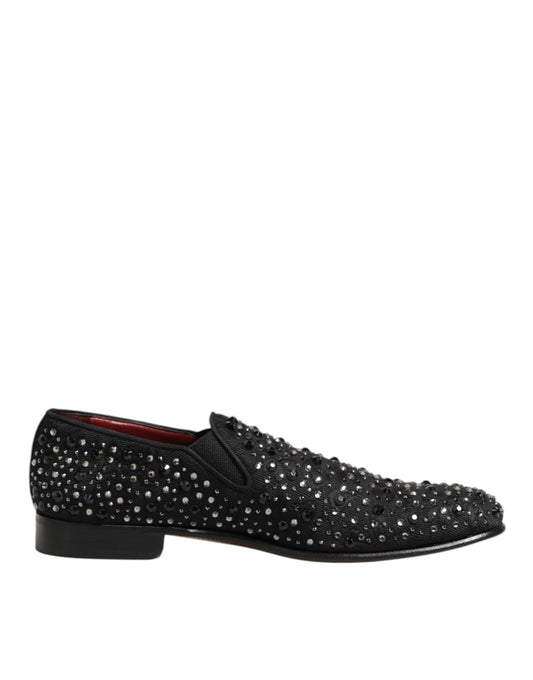 Dolce & Gabbana Black Suede Crystal Embellished Loafer Shoes