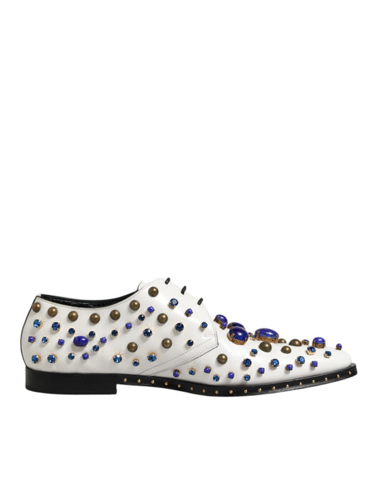 Dolce & Gabbana White Leather Crystals Embellished Dress  Shoes