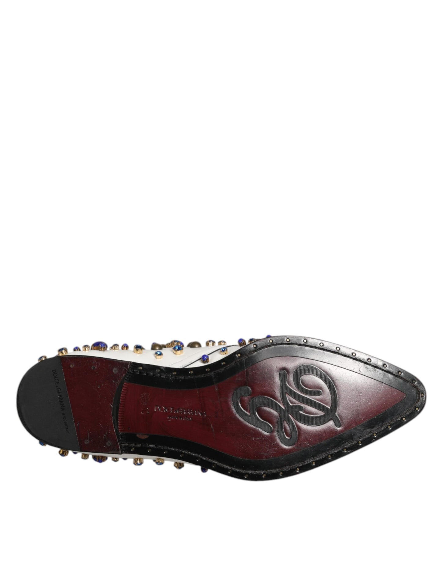 Dolce & Gabbana White Leather Crystals Embellished Dress  Shoes