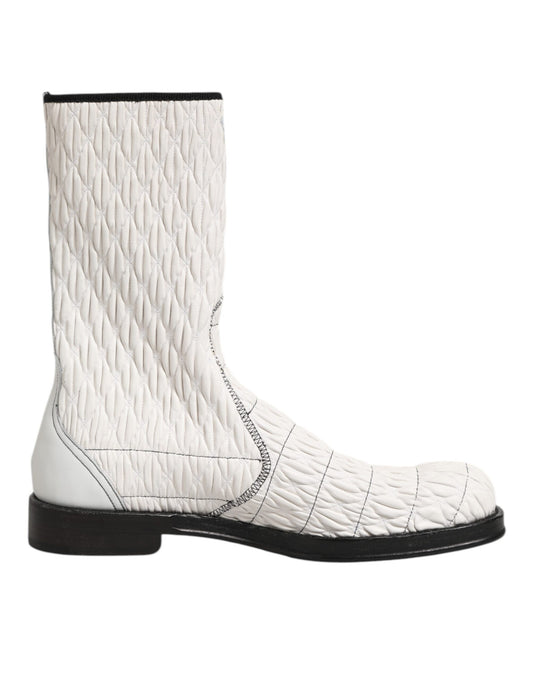 Dolce & Gabbana White Lambskin Leather Mid Calf Boots Shoes