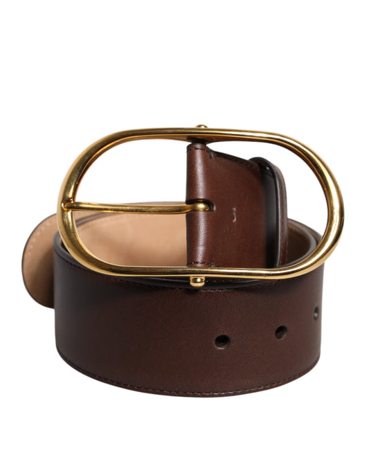 Dolce & Gabbana Brown Leather Classic Metal Oval Buckle Belt