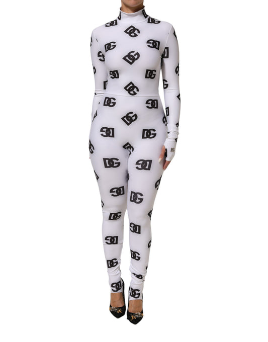 Dolce & Gabbana Black White Logo Monogram Long Sleeves Jumpsuit Dress