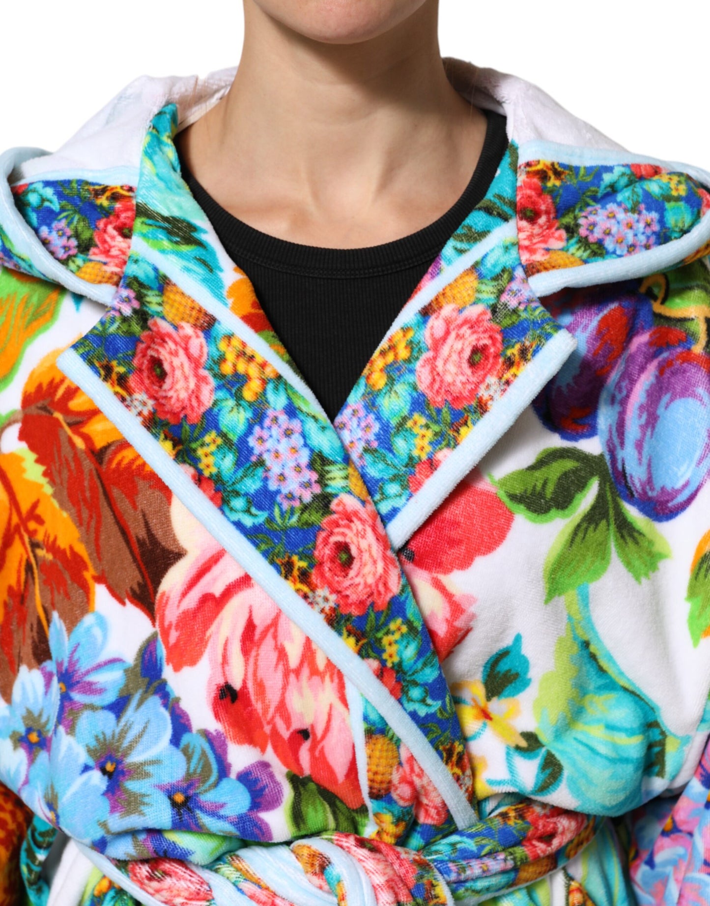 Dolce & Gabbana Multicolor Floral Print Belted Bathrobe Coat Jacket