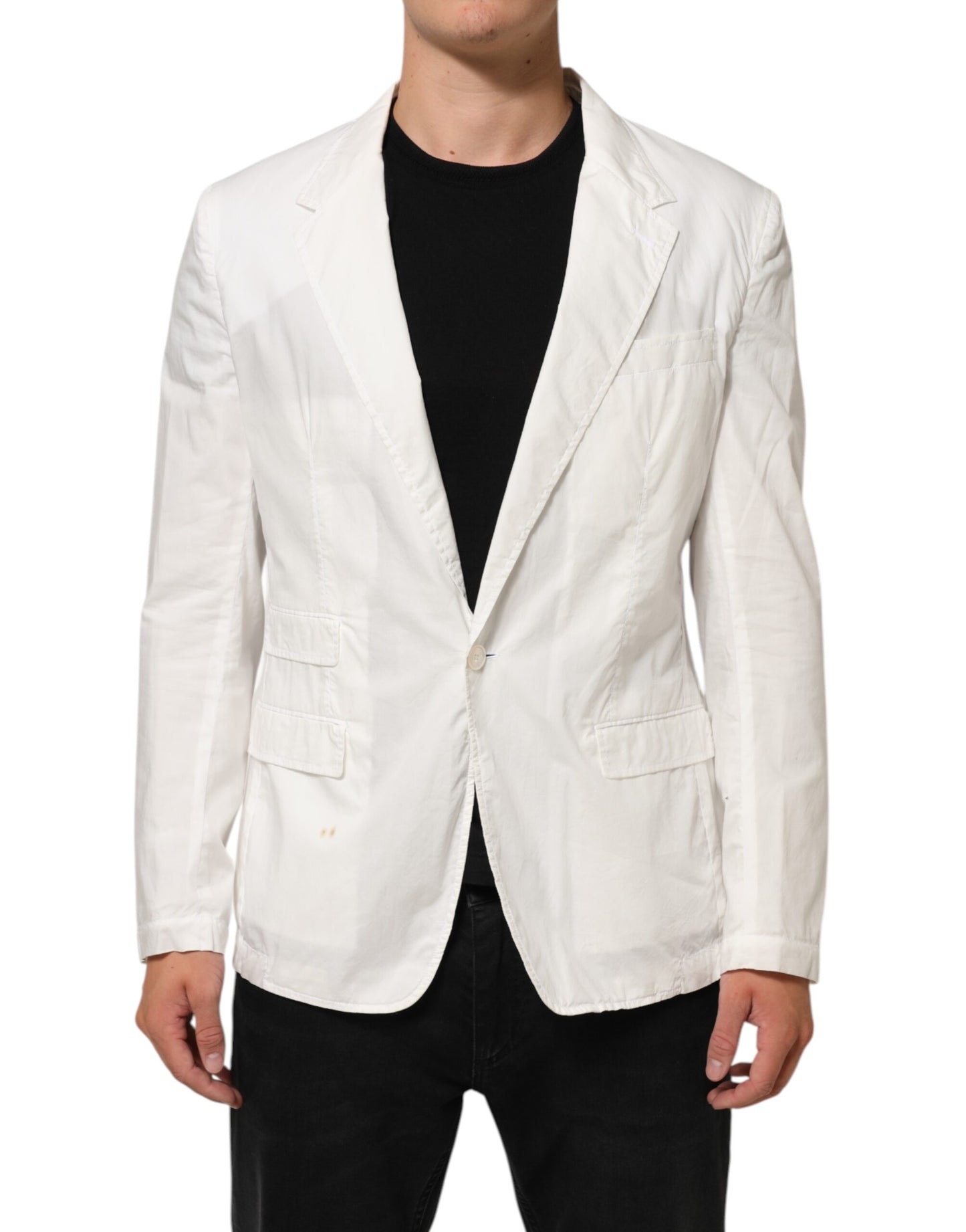 Dolce & Gabbana White Cotton 1 Button Men Suit Blazer