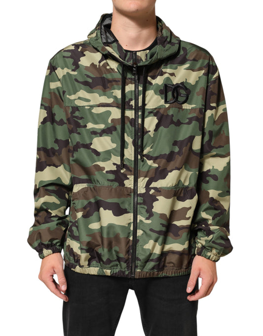 Dolce & Gabbana Green Camouflage Hooded Sweatshirt Jacket