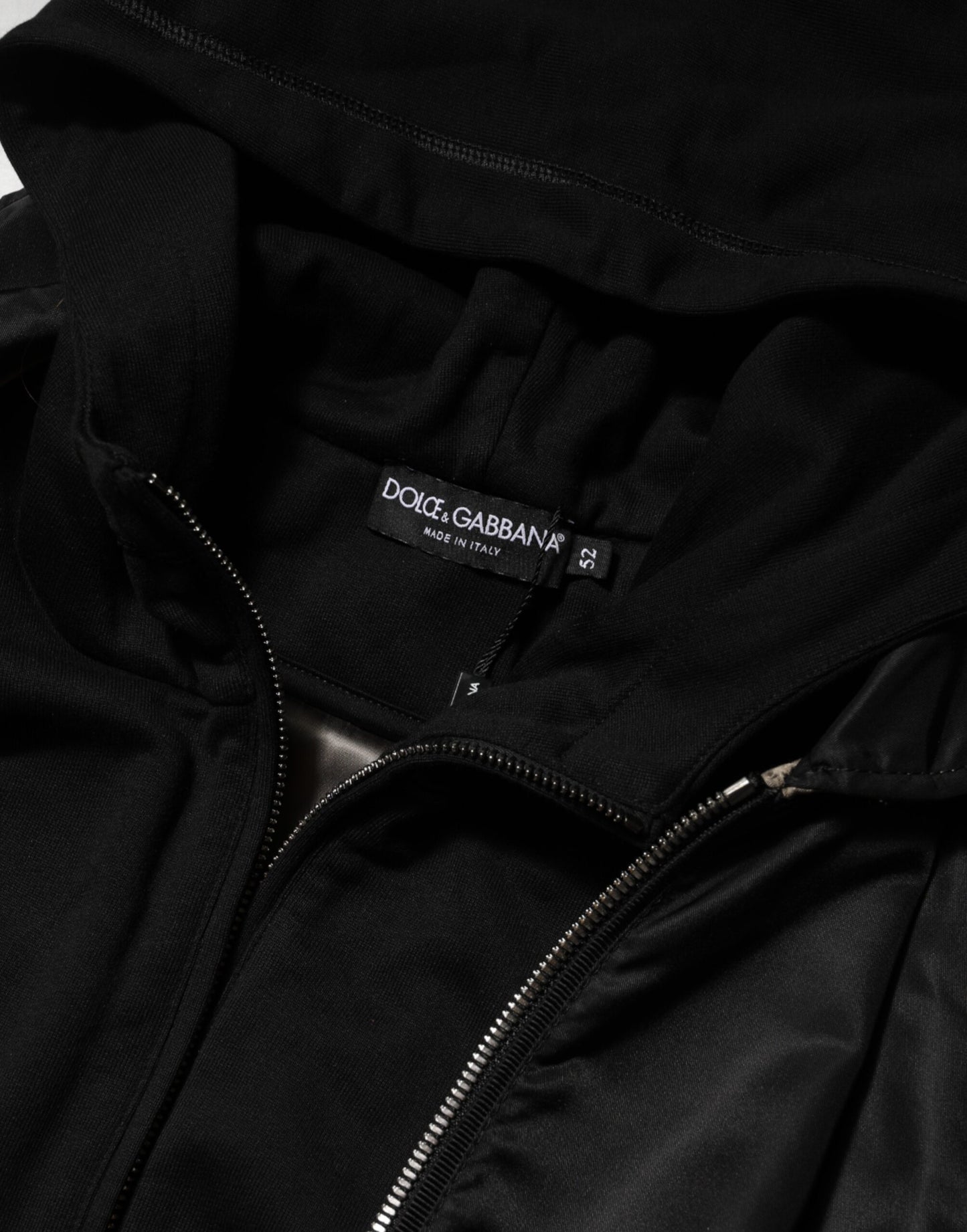 Dolce & Gabbana Black Cotton Hooded Full Zip Bomber Jacket