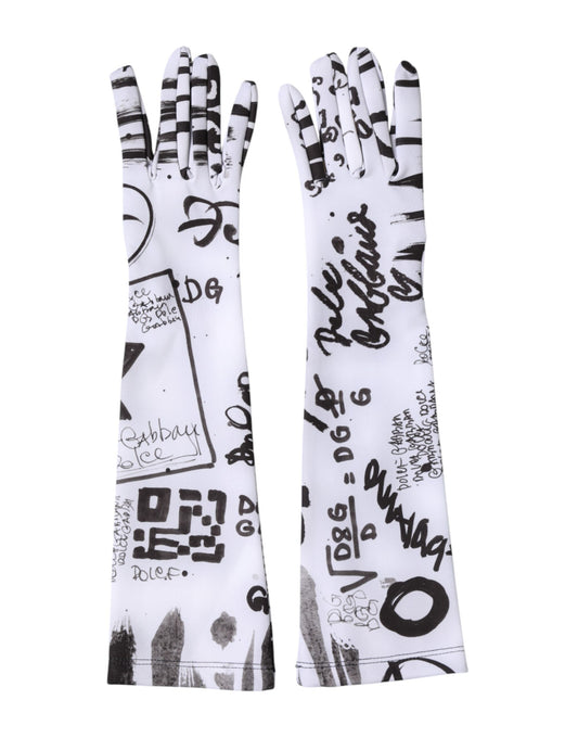 Dolce & Gabbana Black White DG Logo Elbow Length Mitten Gloves